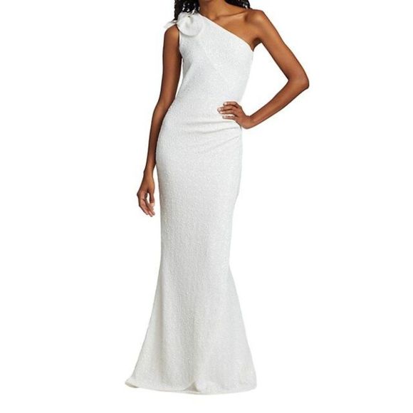 NWT Chiara Boni La Petite Robe Keila Metallic One-Shoulder Gown Size 6 $1295